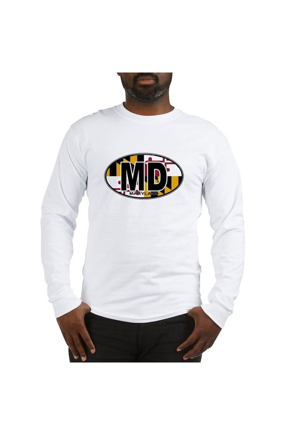 - Maryland MD Oval (W/Flag) Long Sleeve T Shirt - Unisex Cotton Long Sleeve T-Shirt