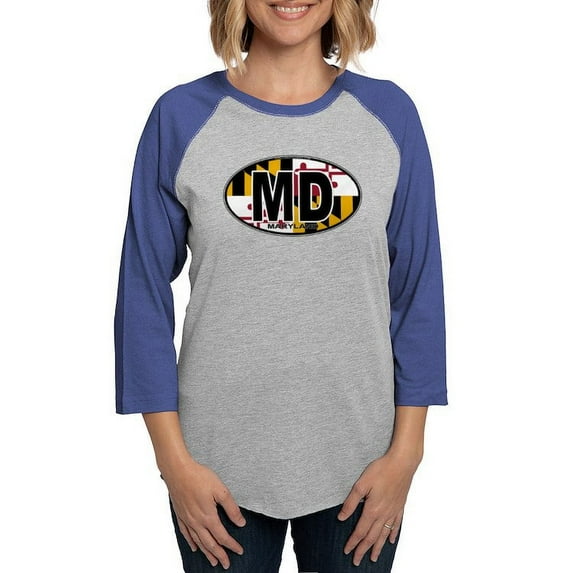 CafePress - Maryland MD Oval (W/Flag) Long Sleeve T Shirt - Womens Baseball Tee