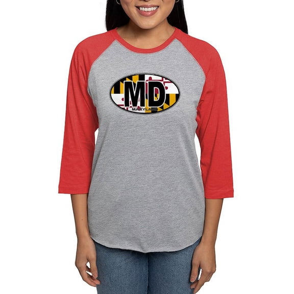CafePress - Maryland MD Oval (W/Flag) Long Sleeve T Shirt - Womens Baseball Tee