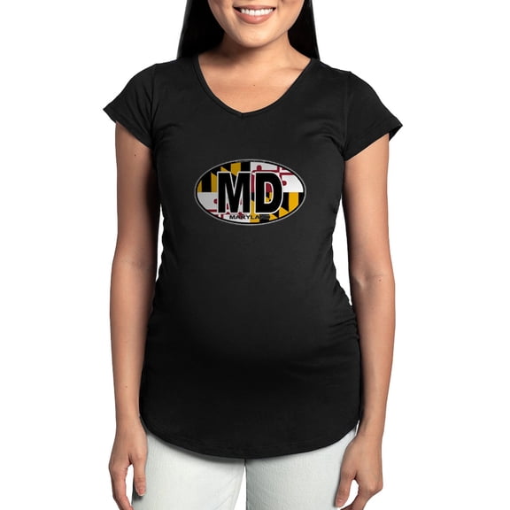CafePress - Maryland MD Oval (W/Flag) Maternity Dark T Shirt - Maternity Dark T-Shirt