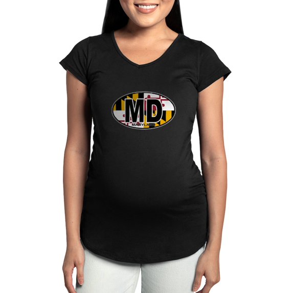 CafePress - Maryland MD Oval (W/Flag) Maternity Dark T Shirt - Maternity Dark T-Shirt