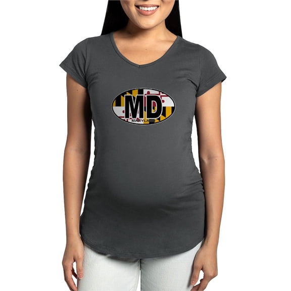 CafePress - Maryland MD Oval (W/Flag) Maternity Dark T Shirt - Maternity Dark T-Shirt