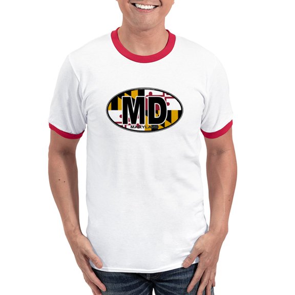 CafePress - Maryland MD Oval (W/Flag) Ringer T - 100% Cotton Ringed T-Shirt