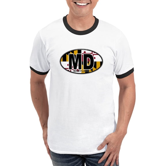 CafePress - Maryland MD Oval (W/Flag) Ringer T - 100% Cotton Ringed T-Shirt