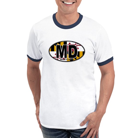 CafePress - Maryland MD Oval (W/Flag) Ringer T - 100% Cotton Ringed T-Shirt
