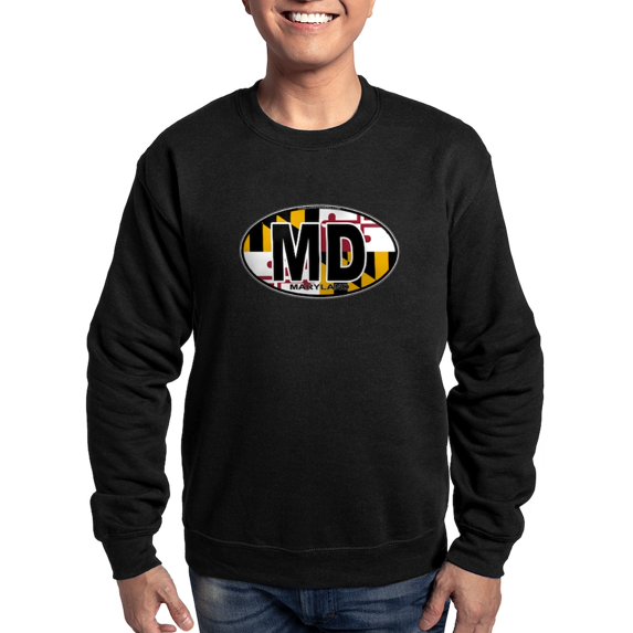 CafePress - Maryland MD Oval (W/Flag) Sweatshirt (Dark) - Classic Crew Neck Sweatshirt