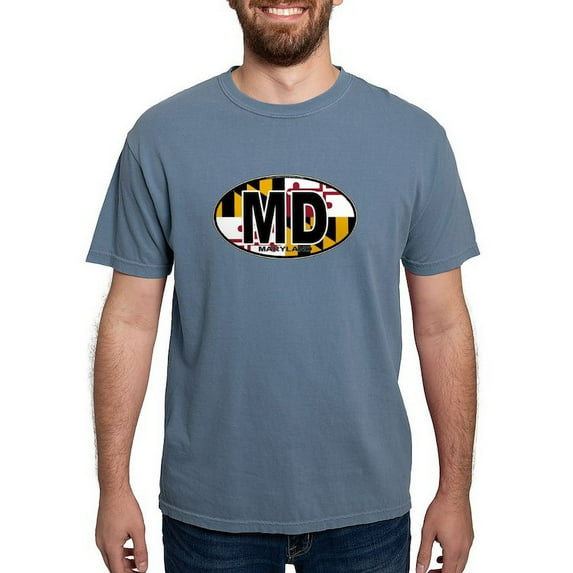 CafePress - Maryland MD Oval (W/Flag) T Shirt - Mens Comfort Colors Shirt