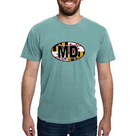 CafePress - Maryland MD Oval (W/Flag) T Shirt - Mens Comfort Colors Shirt