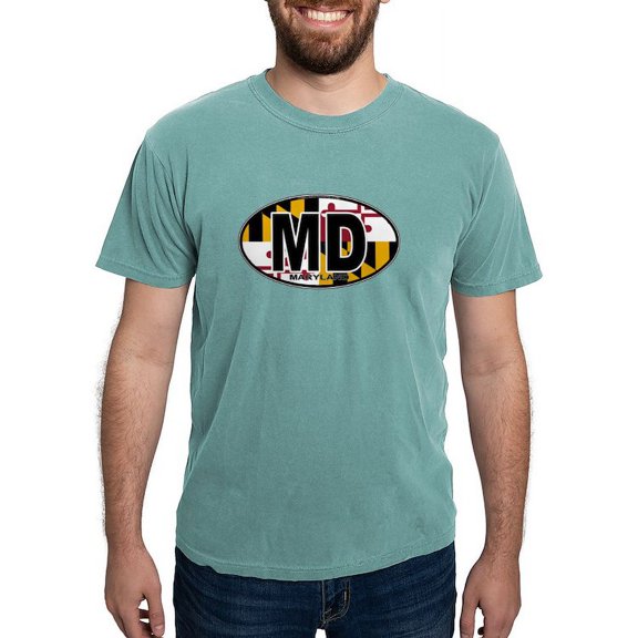 CafePress - Maryland MD Oval (W/Flag) T Shirt - Mens Comfort Colors Shirt