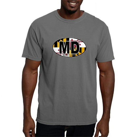 CafePress - Maryland MD Oval (W/Flag) T Shirt - Mens Comfort Colors Shirt