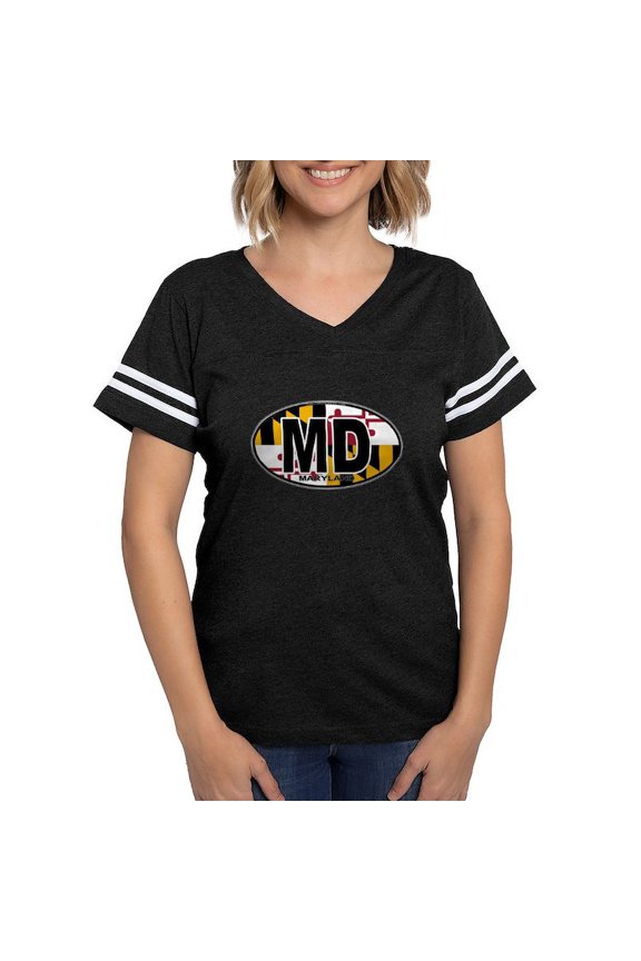 - Maryland MD Oval (W/Flag) T Shirt - Womens Football Shirt
