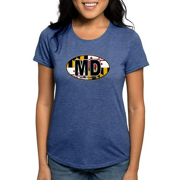 CafePress - Maryland MD Oval (W/Flag) T Shirt - Womens Tri-blend T-Shirt