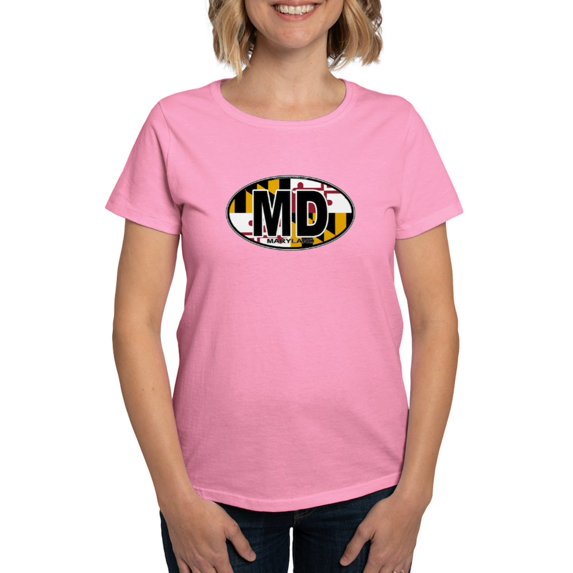 CafePress - Maryland MD Oval (W/Flag) Women's Dark T Shirt - Women's Traditional Fit Dark T-Shirt