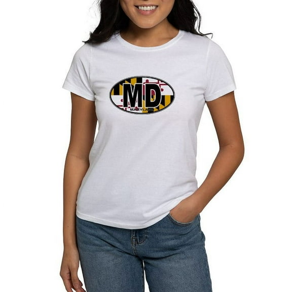 CafePress - Maryland MD Oval (W/Flag) Women's T Shirt - Women's Classic T-Shirt