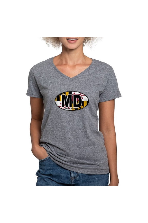 - Maryland MD Oval (W/Flag) Women's V Neck Dark T Sh - Women's V-Neck Dark T-Shirt
