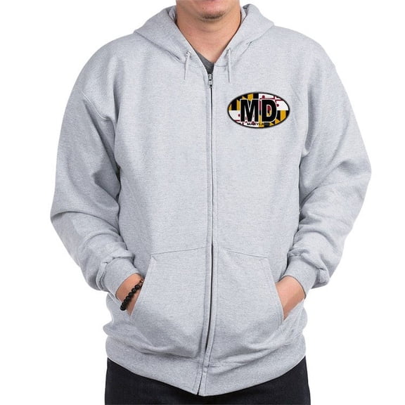 CafePress - Maryland MD Oval (W/Flag) Zip Hoodie - Zip Hoodie, Classic Hooded Sweatshirt with Metal Zipper