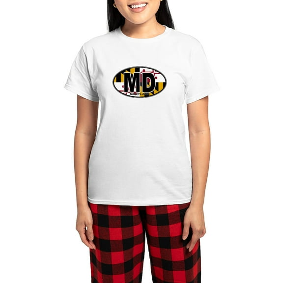CafePress - Maryland Oval Md Flag Pajamas - Women's Short Sleeve Print T-Shirt and Pants Light Cotton Pajama Set