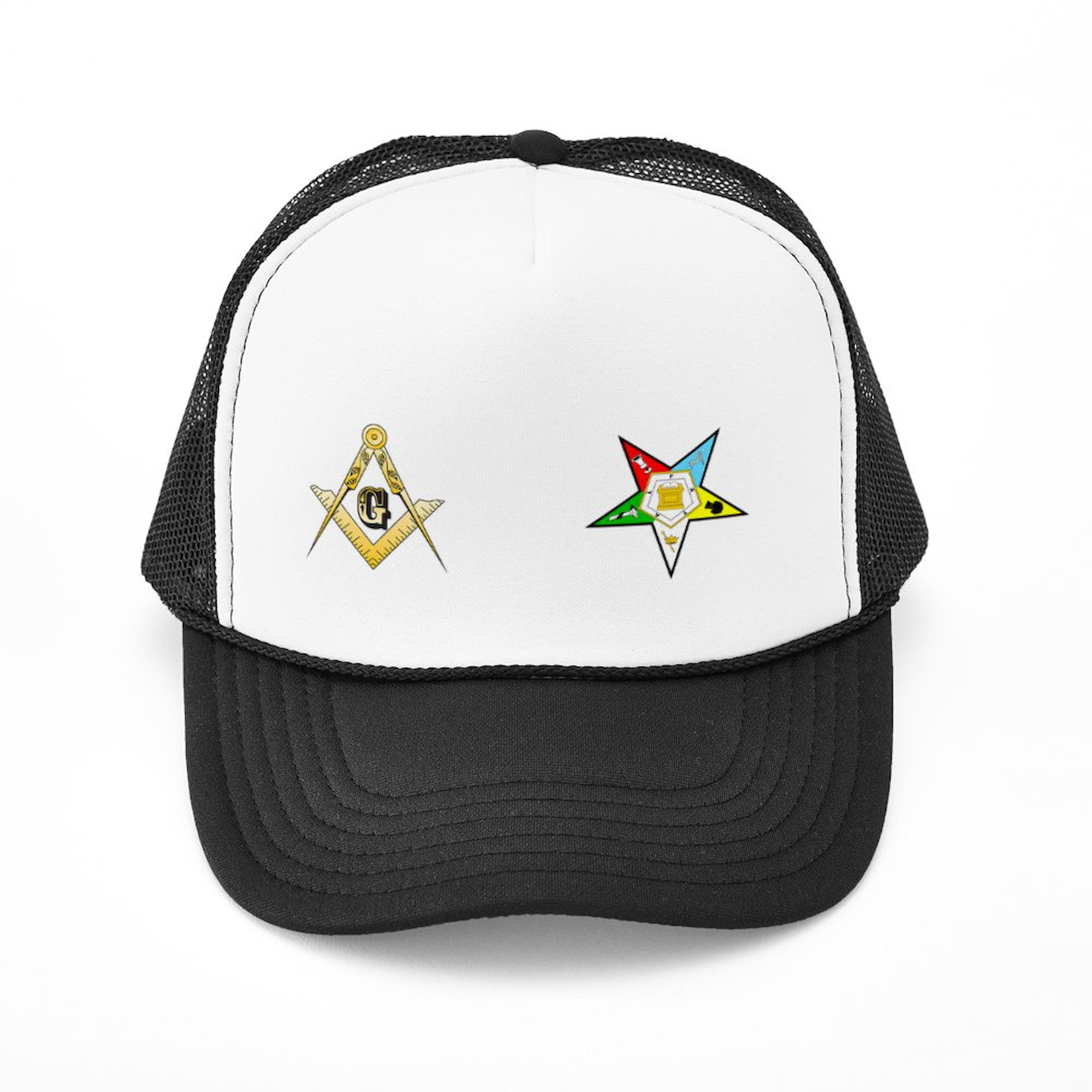 Masonic White Shadow Trucker Hat - Adjustable Mesh Back Baseball Cap For Masons