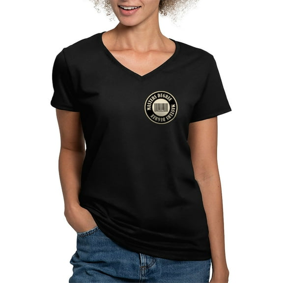 CafePress - Masters Degree Priceless Bar Code Women's V Neck D - Women's V-Neck Dark T-Shirt