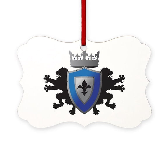 CafePress - Medieval Lion Heraldry (Blue + Si - Scroll Ornament