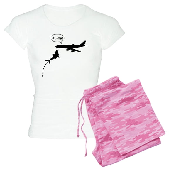 CafePress - Megashark Attacks Plane Women's Light Pajamas - Women's Short Sleeve Print T-Shirt and Pants Light Cotton Pajama Set