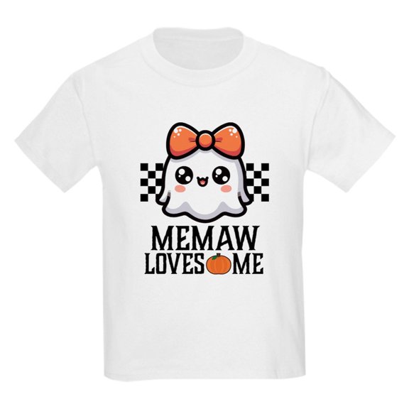 CafePress - Memaw Loves Me Halloween Ghost Kids T Shirt - Light Classic Kids Graphic, Short Sleeve T-Shirt, Sizes XS-XL