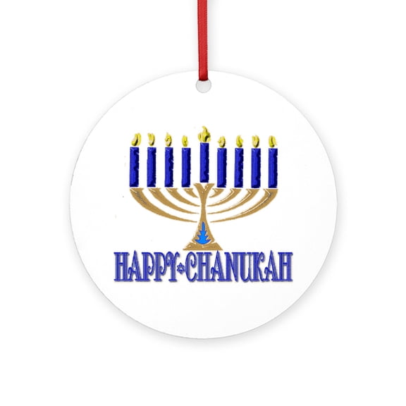 CafePress - Menorah -  Round Wood Ornament 4"
