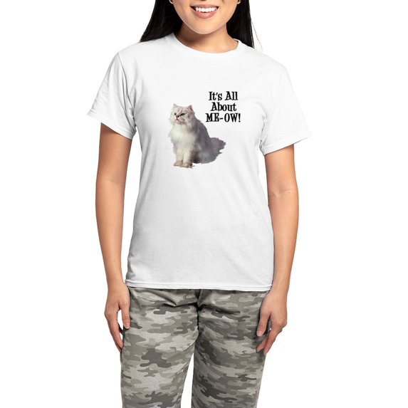 CafePress - Meow Persian Cat Women's Light Pajamas - Women's Short Sleeve Print T-Shirt and Pants Light Cotton Pajama Set