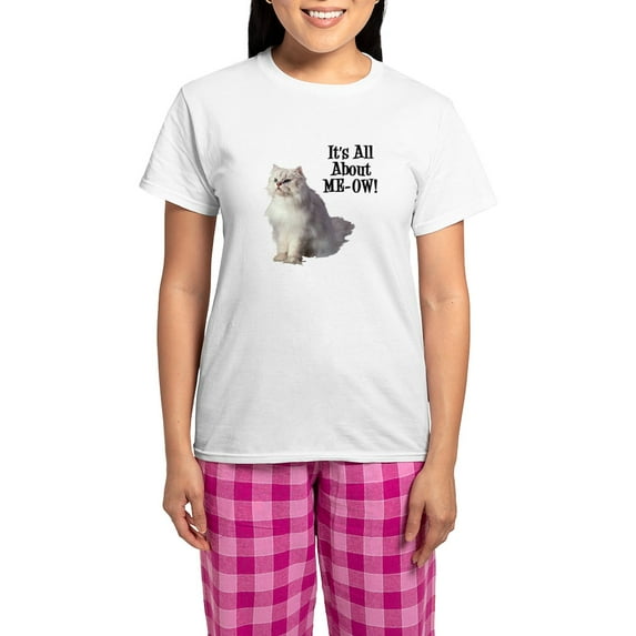 CafePress - Meow Persian Cat Women's Light Pajamas - Women's Short Sleeve Print T-Shirt and Pants Light Cotton Pajama Set