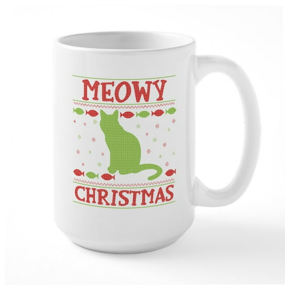 CafePress - Meowy Christmas - 15 oz Ceramic Large White Novelty Mug
