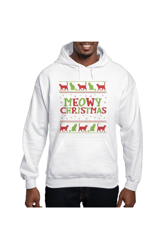 - Meowy Christmas Hooded Sweatshirt - Pullover Hoodie, Hooded Sweatshirt