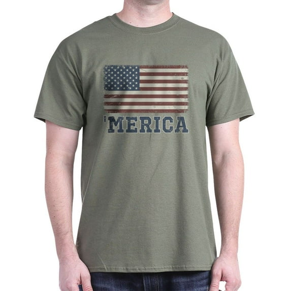 CafePress - Merica Flag Vintage Dark T Shirt - Men's Classic Graphic Cotton T-Shirt