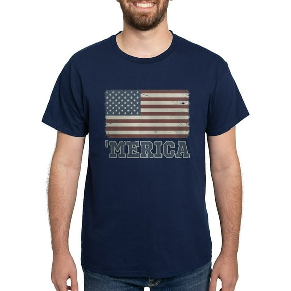 CafePress - Merica Flag Vintage Dark T Shirt - Men's Classic Graphic Cotton T-Shirt