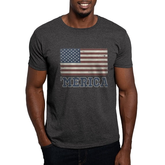 CafePress - Merica Flag Vintage Dark T Shirt - Men's Classic Graphic Cotton T-Shirt