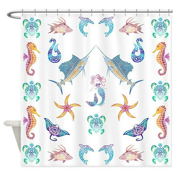 CafePress - Mermaid Tribal Ocean Fun - Unique Fabric Shower Curtain 70" x 72"