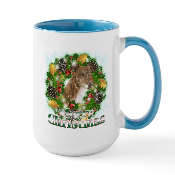 CafePress - Merry Christmas Greyhound Large Mug - 15 oz Ceramic Large White Novelty Mug