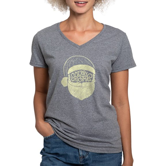 CafePress - Merry Christmas Santa Women's V Neck Dark T Shirt - Women's V-Neck Dark T-Shirt
