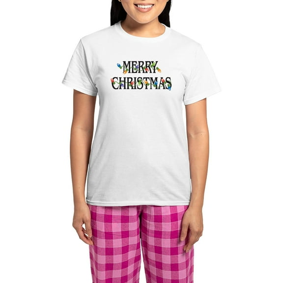 CafePress - Merry Christmas Women's Light Pajamas - Women's Short Sleeve Print T-Shirt and Pants Light Cotton Pajama Set