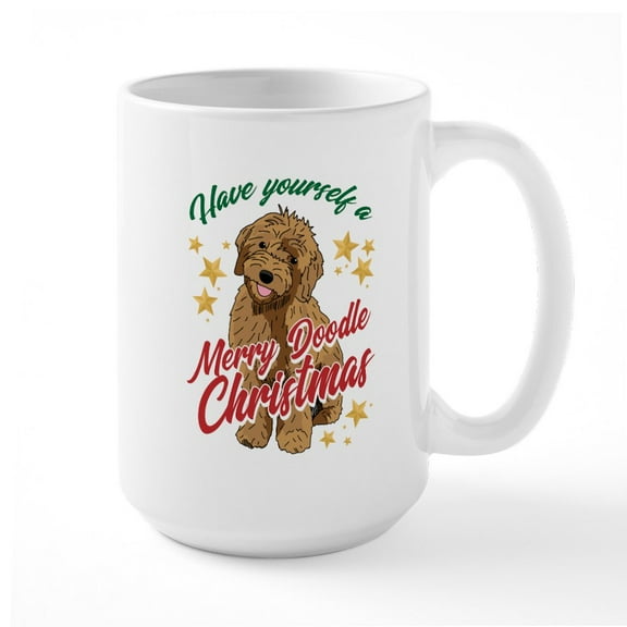 CafePress - Merry Doodle Christmas Mugs - 15 oz Ceramic Large White Novelty Mug