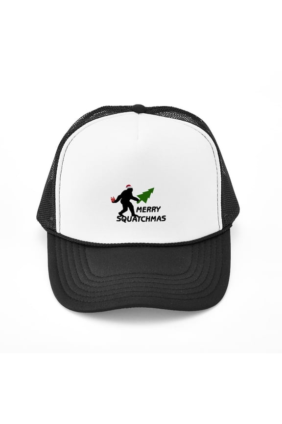 - Merry Squatchmas - Adjustable Unisex Printed Trucker Hat with Mesh Back