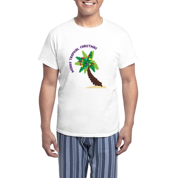 CafePress - Merry Tropical Christmas Men's Light Pajamas - Men's Light Loose Fit Cotton Pajama Set