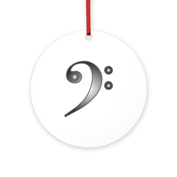CafePress - Metallic Bass Clef - Round Wood Ornament 4"