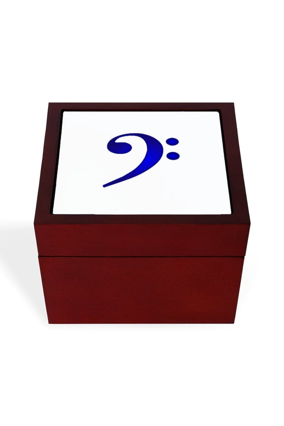 - Metallic Blue Bass Clef - Keepsake Box, Finished Hardwood Jewelry Box, Velvet Lined Memento Box