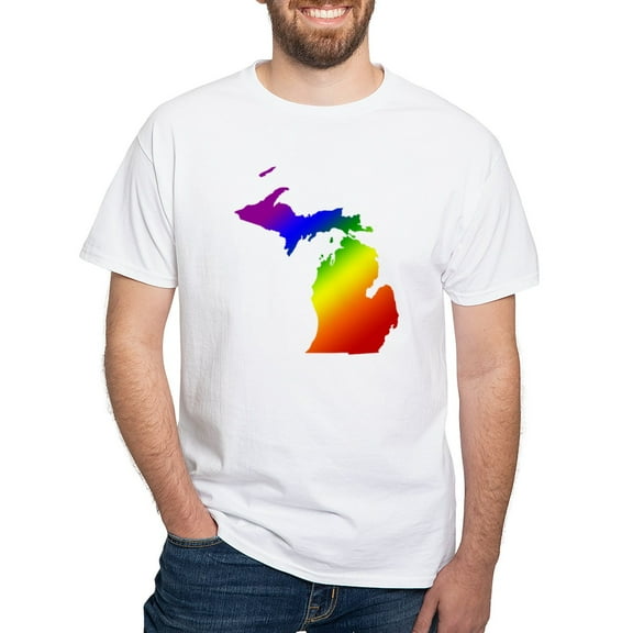 CafePress - Michigan Gay Pride White T Shirt - Men's White Classic Cotton T-Shirts