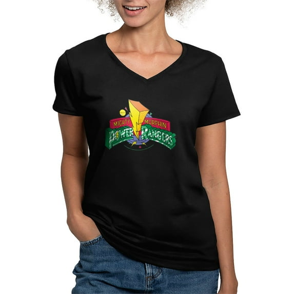 CafePress - Mighty Morphin Power Ranger Women's V Neck T Shirt - Women's V-Neck Dark T-Shirt
