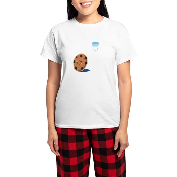 CafePress - Milk And Cookies Couples Love Pajamas - Women's Short Sleeve Print T-Shirt and Pants Light Cotton Pajama Set
