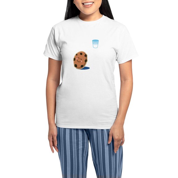 CafePress - Milk And Cookies Couples Love Pajamas - Women's Short Sleeve Print T-Shirt and Pants Light Cotton Pajama Set
