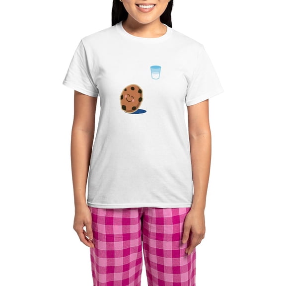 CafePress - Milk And Cookies Couples Love Pajamas - Women's Short Sleeve Print T-Shirt and Pants Light Cotton Pajama Set