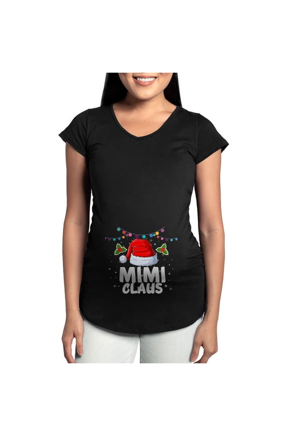 - Mimi Claus Santa Hat Christmas Maternity T Shirt - Maternity Dark T-Shirt