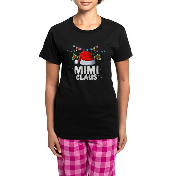 CafePress - Mimi Claus Santa Hat Christmas Pajamas - Women's Short Sleeve Print T-Shirt and Pants Dark Cotton Pajama Set